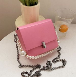 Квадратная сумка-клатч на жемчужной ручке, цвет розовый