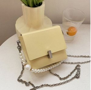 Квадратная сумка-клатч на жемчужной ручке, цвет лимонный
