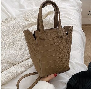 Компактная сумка-несессер с принтом крокодиловой кожи, цвет кофейный
