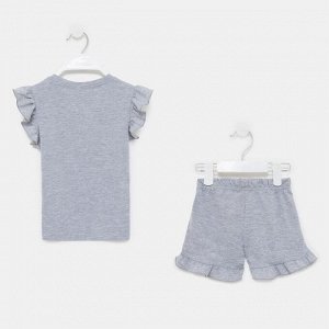 Комплект для девочки (футболка/шорты), цвет серый меланж, рост 104