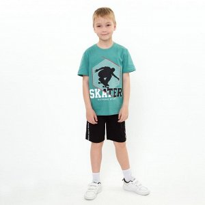 Комплект для мальчика (футболка/шорты), цвет серо-зеленый/черный, рост 104 см