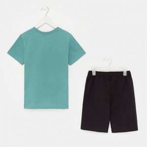 Комплект для мальчика (футболка/шорты), цвет серо-зеленый/черный, рост 140 см