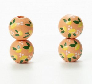Бусина деревянная с рисунком "Лимончики", 16 мм