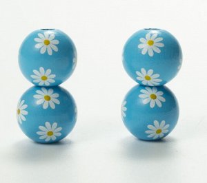 Бусина деревянная с рисунком "Цветы", 16 мм