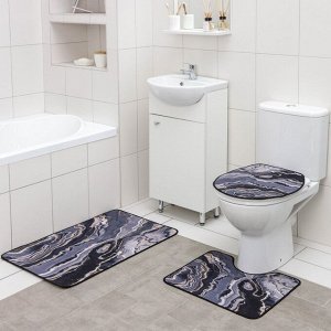 Набор ковриков для ванны и туалета Доляна «Мрамор», 3 шт: 50x80, 50x40, 40x38 см