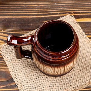 Пивная кружка "Бочка", коричневая, керамика, 0.9 л, 1 сорт