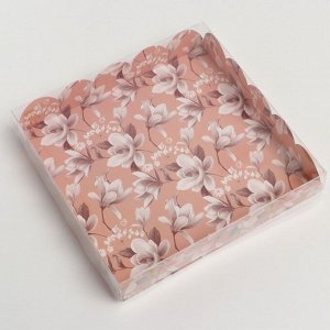 Дарите Счастье Коробка для кондитерских изделий с PVC крышкой «Цветы», 18 x 18 x 3 см