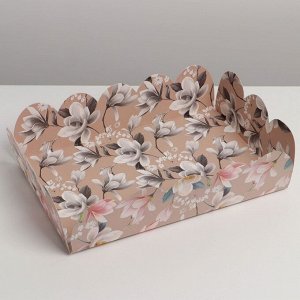 Коробка для кондитерских изделий с PVC крышкой «Цветы», 20 x 30 x 8 см