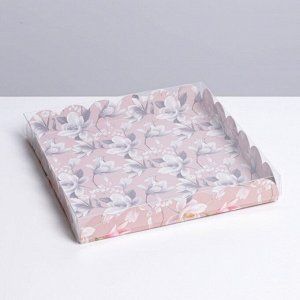 Коробка для кондитерских изделий с PVC крышкой «Цветы», 21 x 21 x 3 см