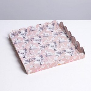 Коробка для кондитерских изделий с PVC крышкой «Цветы», 21 x 21 x 3 см