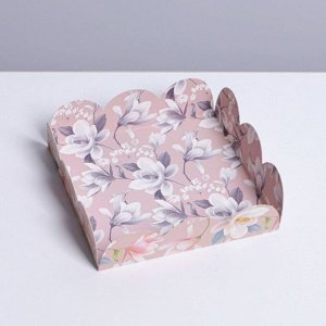 Коробка для кондитерских изделий с PVC крышкой «Цветы», 10,5 x 10,5 x 3 см