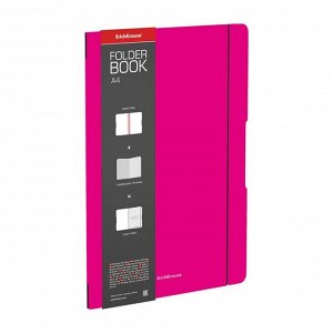 Тетрадь А4, 48 листов в клетку ErichKrause "FolderBook Neon", в съёмной пластиковой обложке, на резинке, блок офсет, белизна 100%, розовая