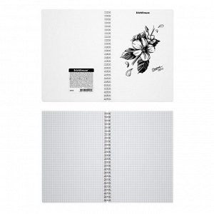 Тетрадь А5, 80 листов в клетку на гребне ErichKrause Blossom "Black and White", пластиковая обложка, тиснение "песок", блок офсет, белизна 100%