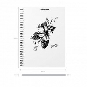 Тетрадь А5, 80 листов в клетку на гребне ErichKrause Blossom "Black and White", пластиковая обложка, тиснение "песок", блок офсет, белизна 100%