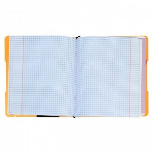 Тетрадь А5+, 2х48 листов в клетку ErichKrause "FolderBook Neon", в съёмной пластиковой обложке, на резинке, блок офсет, белизна 100%, оранжевая