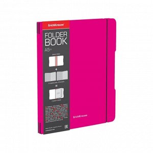 Тетрадь А5+, 2х48 листов в клетку ErichKrause "FolderBook Neon", в съёмной пластиковой обложке, на резинке, блок офсет, белизна 100%, розовая