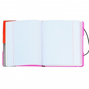 Тетрадь А5+, 2х48 листов в клетку ErichKrause "FolderBook Neon", в съёмной пластиковой обложке, на резинке, блок офсет, белизна 100%, розовая