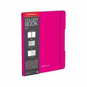 Тетрадь А5+, 48 листов в клетку ErichKrause "FolderBook Neon", в съёмной пластиковой обложке, на резинке, блок офсет, белизна 100%, розовая