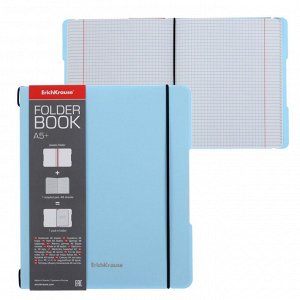 Тетрадь А5+, 48 листов в клетку ErichKrause "FolderBook Pastel", съемная пластиковая обложка, на резинках, блок офсет, белизна 100%, голубая