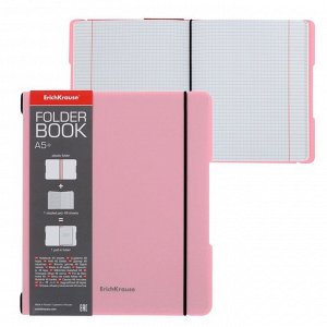 Тетрадь А5+, 48 листов в клетку ErichKrause "FolderBook Pastel", съемная пластиковая обложка, на резинках, блок офсет, белизна 100%, розовая
