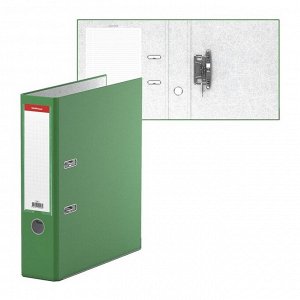 Папка-регистратор А4, 70 мм, «Бизнес», собранная, зелёная, пластиковый карман, металлический кант, картон 2 мм, вместимость 450 листов