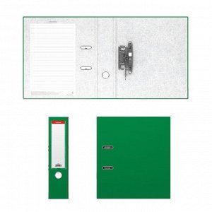 Папка-регистратор А4, 70 мм, «Бизнес», собранная, зелёная, пластиковый карман, металлический кант, картон 2 мм, вместимость 450 листов