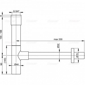 Сифон для раковины Alcaplast A402 DESIGN, DN=32 мм, массивный, хром