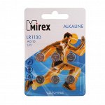 Батарейка алкалиновая Mirex, LR1130, AG10, 1.5В, блистер, 6 шт