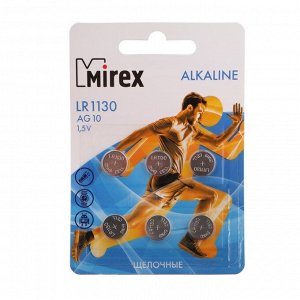 Батарейка алкалиновая Mirex, LR1130, AG10, 1.5 В, блистер, 6 шт.
