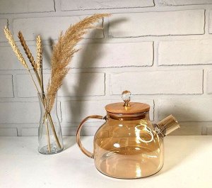 Чайник с бамбуковой крышкой ( жаропрочный)