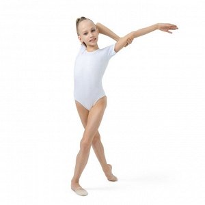 Купальник гимнастический, с коротким рукавом, размер 28, цвет белый