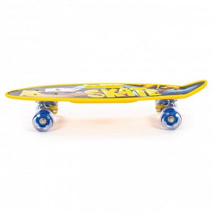Доска роликовая (скейтборд) 59см, с наклейкой и синими колесами, желтый (Беларусь)
