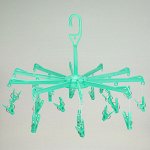 Вешалка-сушилка пластмассовая с прищепками, 20 штук, д43см, подвесная, складная &quot;Карусель&quot; осьминог, цвета микс (Китай)