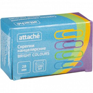 Скрепки Attache Bright Colours полимерные, 28 мм, 100 шт. в уп...