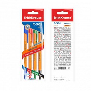 Ручка шариковая неавтомат ErichKrause R-301 Orange Stick 0.7, 4цв...