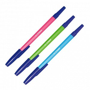 Ручка шариковая неавт СТАММ 049 синяя 1,0мм флуоресцен. корп в ас...