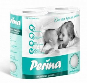 Туалетная бумага PERINA Perfect White 3 сл, 4 шт