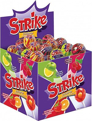 Карамель на палочке Strike с жевательной конфетой, 11 г (упаковка 50 шт.)