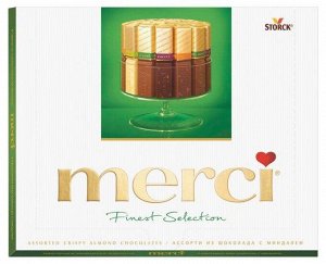 Набор шоколадных конфет Merci Ассорти 4 вида шоколада с миндалем 250 гр