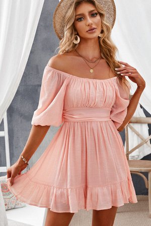 Розовое платье с открытой спиной на завязке и квадратным вырезом