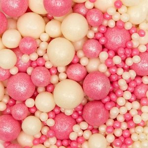 Драже «Жемчуг», взорванные зёрна риса в цветной кондитерской глазури, бело-розовый микс, 50 г