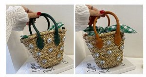 Мини сумка-корзинка со стразами, цвет коричневый
