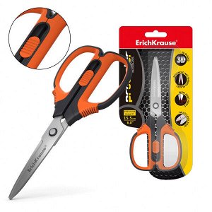 Ножницы 155мм "ErichKrause Protector Lock" с фиксатором серо-оранжевые