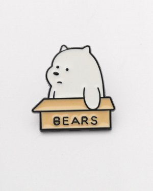 Металлический значок "Bear Box" Белый миша