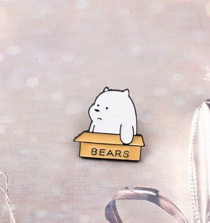 Металлический значок "Bear Box" Белый миша
