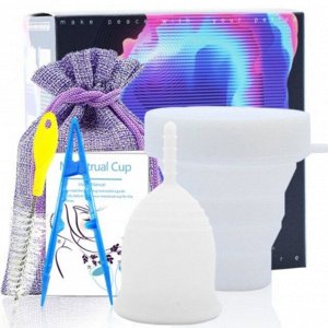 Менструальная чаша с щеткой, пинцетом, мешочком и контейнером для хранения