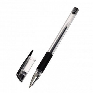 Ручка гелевая, 0.5 мм, чёрный стержень, прозрачный корпус, с резиновым держателем