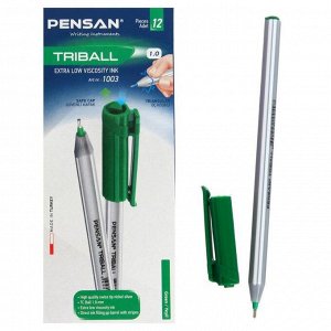 Ручка шариковая масляная Pensan "Triball", чернила зеленые, узел 1 мм, линия письма 0,5 мм, трехгранная