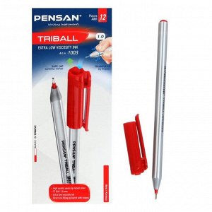 Ручка шариковая масляная Pensan "Triball", чернила красные, узел 1 мм, линия письма 0,5 мм, трехгранная