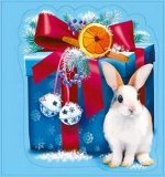 Новогодняя двухсторонняя наклейка &quot;Кролик с подарком&quot;